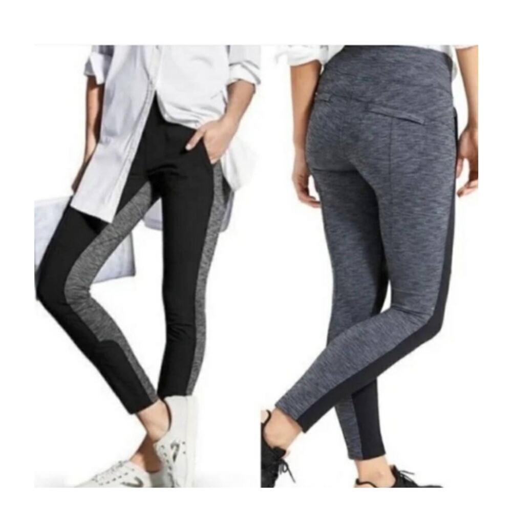Athleta Highline Hybrid Ankle Legging Pant Grey Balck Size 8